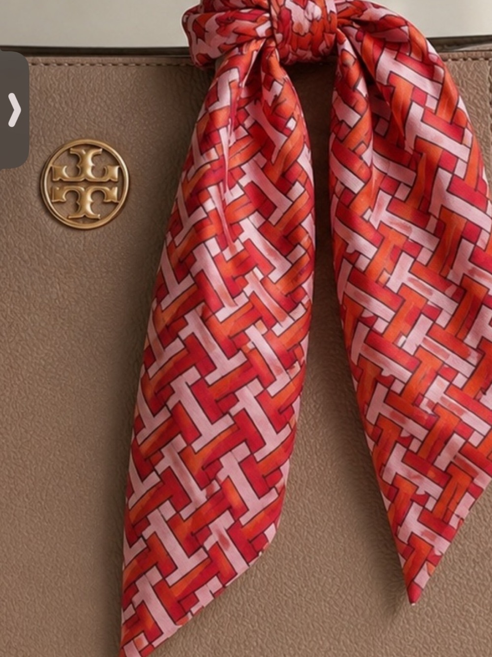 Tory Burch Red and White Geometric Silk Scarf NWT and Gift Bag - Picture 12 of 12